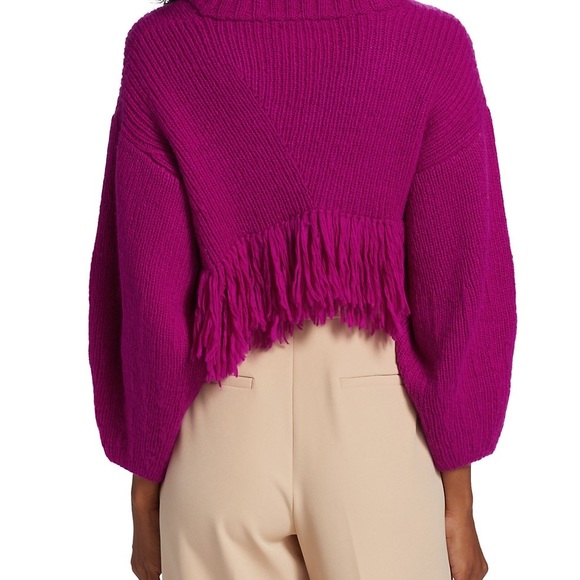 Alejandra Alonso Rojas. Cashmere Wool Blend Vee Neck Sweater w/ Fringe. Cropped. - Picture 4 of 13